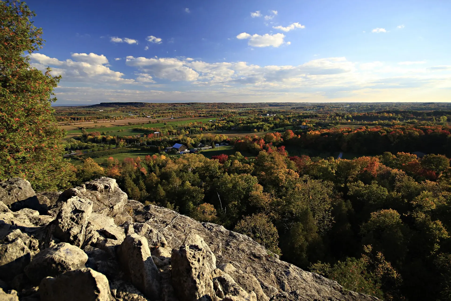 An escarpment overlook over the Blue Mountains in autumn